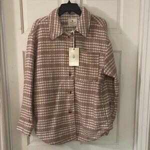 Alice + Olivia Tan and Cream Plaid Teddy Jacket